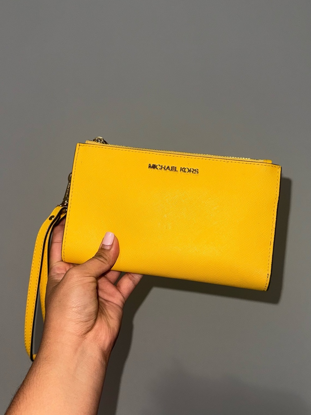 Michael Kors Yellow Leather Wristlet Clutch with Gold Hardware